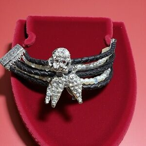 Designers Originals Black and Silver Bracelet with Pearl and Crystal brooch